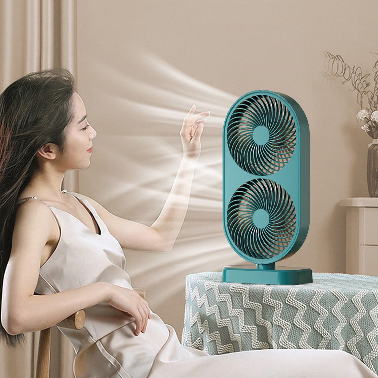120° Adjustable High Speed Portable Double Head Rechargeable Desk Fan -SKB05